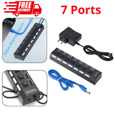 7 Port USB 3.0 Hub Splitter Adapter High Speed For PC Laptop Mac Desktop