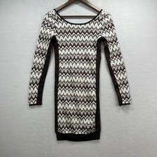 Free People Sweater Dress Women M Black Cream Brown Geometric Knit Metallic