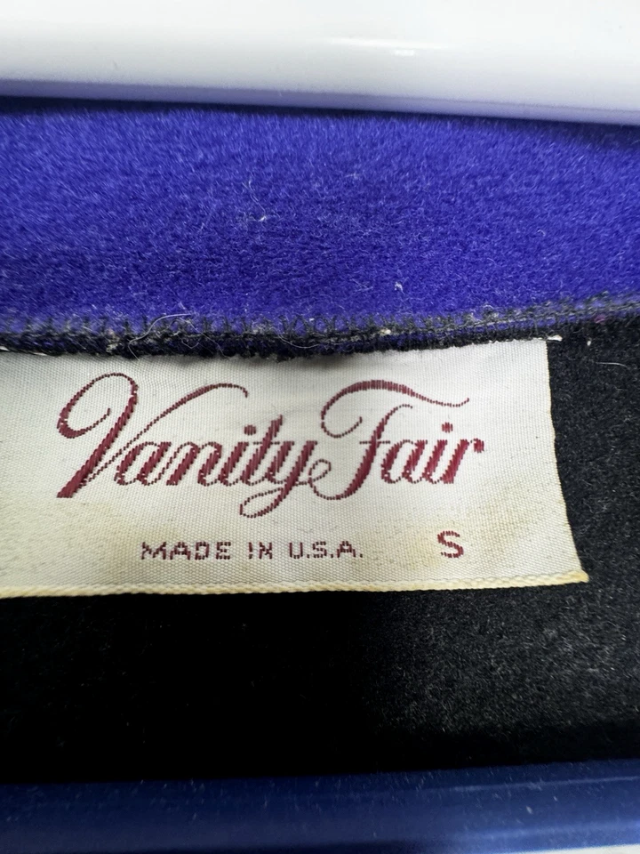Abrigo de casa vintage Vanity Fair para mujer S bata negro rosa púrpura MOD felpa retro Foto 4 de 4