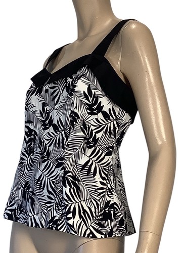 🌻REVIEW BAHAMA PALM PRINT BLACK WHITE BODICE TOP LIKE NEW SIZE 14 AU - Bild 6 von 13