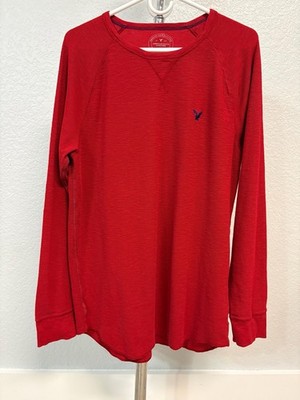 American Eagle AE Legend T-Shirt Men s XL Red Waffle Knit Long Sleeve Crew Logo