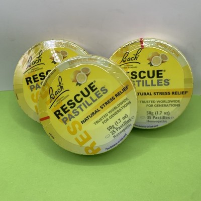 3 PACK Bach Rescue Pastilles Sugar Free Lemon Lozenges Stress Relief 1.7 Ounce