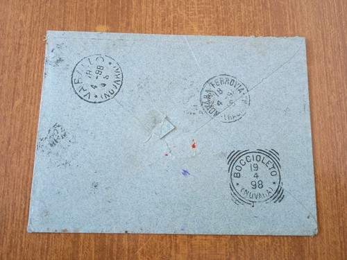 Busta viaggiata Roma Boccioleto raccomandata 19.4.1898 francobolli 20 e 25 - Bild 2 von 3