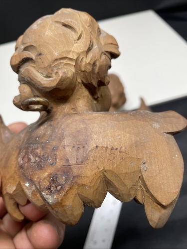 2 Engelsköpfe Putte Engel zum Hängen 13x12cm hoch Holz geschnitzt Südtirol R/26c - Bild 11 von 11