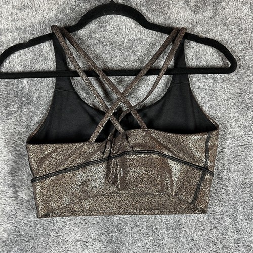 Lululemon Sports Bra Womens 8 Energy Bra Gold Metallic Strappy Athletic Gym - Picture 2 of 7