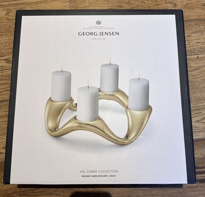 Georg Jensen Cobra 4 Pillar Round Candle Holder in Gold UVP210  Brandneu in Box