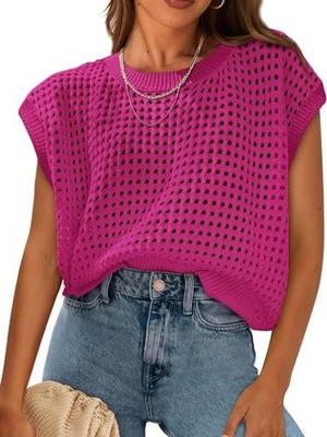   PRETTYGARDEN Crochet Cap Sleeve Sweater Top Rose Red Small NWT