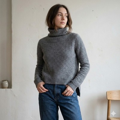 Acne Studios Nalle 100% Wool Sweater Womens Small Gray Ribbed Knit High Low