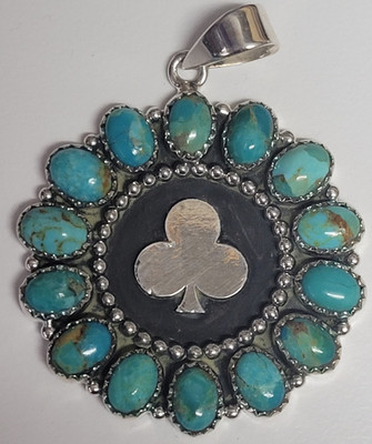 Turquoise club/clover pendant- SS 925 -Handmade - full silver back