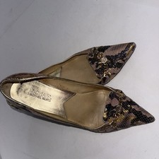 Michael Kors Heels Snake Skin Leather 2" Kitten Heels MK Logo Chain Women's 8M