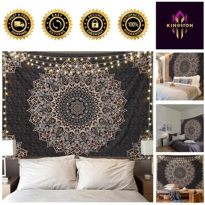 Unique Black Mandala Wall Hanging - Artistic Tapestry for Dorm and Living Room
