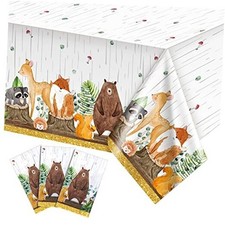3 Pcs Woodland Tablecloth, Woodland Animals Baby Shower Decorations Forest