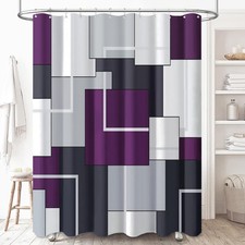 Purple Fabric Shower Curtain Modern Geometric Neutral Cloth Shower Curtain Set W