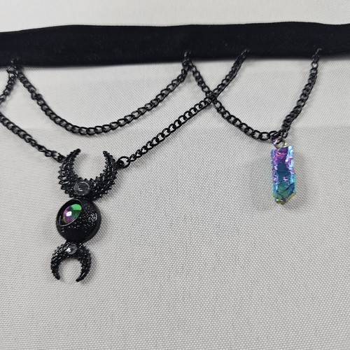 Black Ribbon Witch Moon Choker Gothic Wiccan Lunar Necklace Unused Approx 14" - Picture 3 of 12