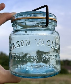 Rare antique MASON VACUUM KNOWLTON PATENT JUNE 9TH 1908 1/2 Pint fruit jar