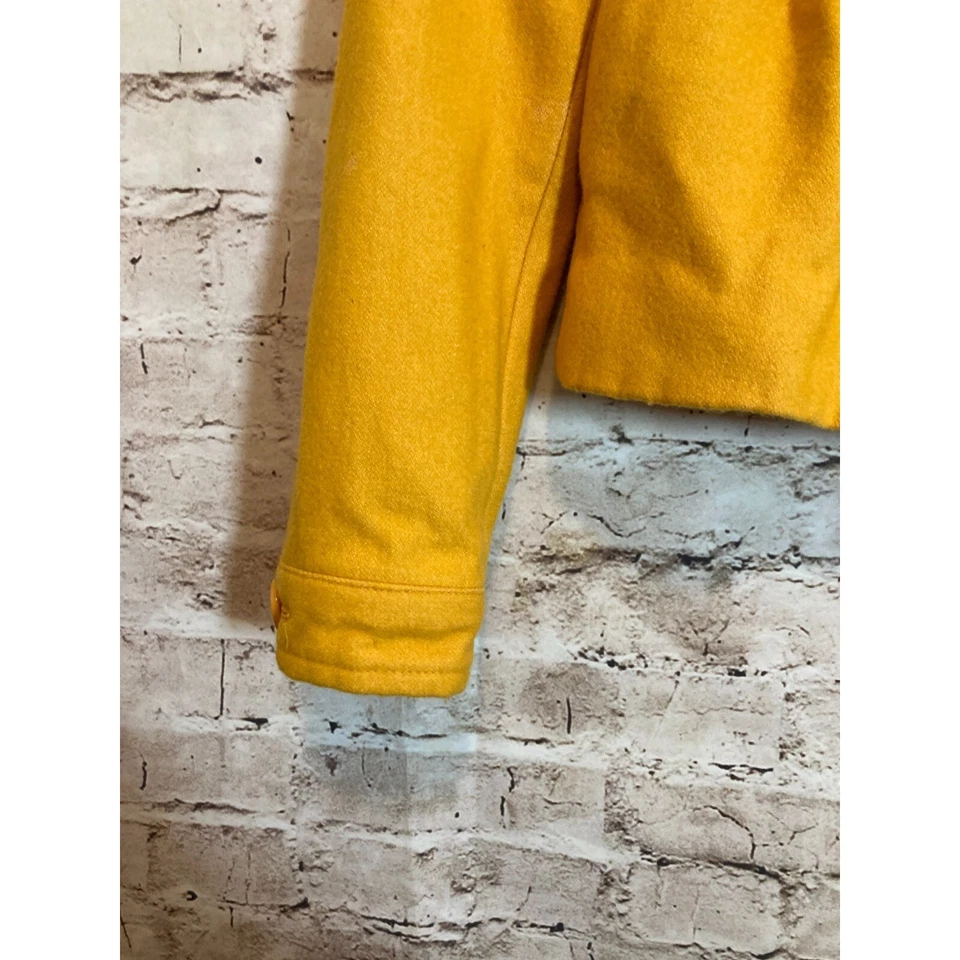 Abrigo Anthropologie de tul para mujer pequeño abrigo guisante amarillo mostaza lana botón delantero Foto 4 de 4