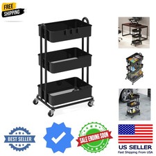 3-Tier Heavy Duty Metal Utility Rolling Cart, Black