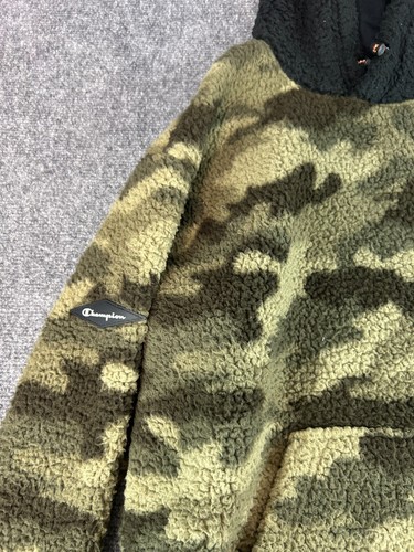 Felpa con cappuccio Champion da uomo grande verde mimetico pile pullover giacca - Foto 7 di 13