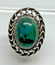 Vintage Big Eilat Ring Israel Sterling Silver Adjustable Oval Braid Des Yemeni