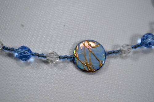 Vintage Beaded Necklace w/ Round Blue Flat Beads with Gold Color Accent 18.5" - Picture 3 of 8