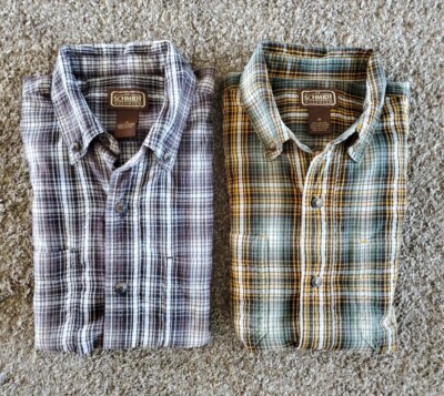 2 C E Schmidt Workwear Button Up Short Sleeve  Pocket Shirts Green Black Men Med