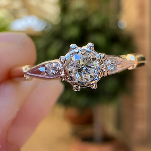 EARLY BRILLIANCE 1940s 18K Yellow & White Gold Early Brilliant Cut Diamond Ring - Video 1 of 1