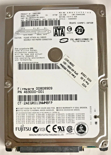 120GB SATA NOTEBOOK FESTPLATTE FUJITSU MHZ2120BH G2  ID:HTTNF 2,5'' zoll #NFP639