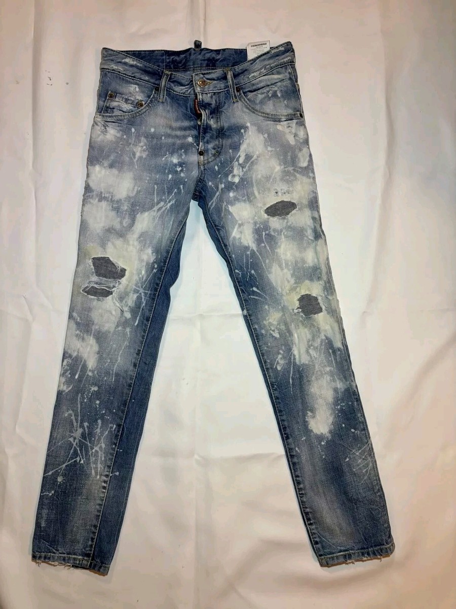DSQUARED2 Men's Light Blue Ripped Bleach Wash Skinny Jeans DSQUARED2 Men's Light Blue Ripped Bleach Wash Skinny Jeans