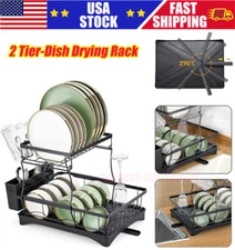 2 Tier Over Sink Dish Drying Rack Stainless Steel Kitchen Dish Drainer Organizer