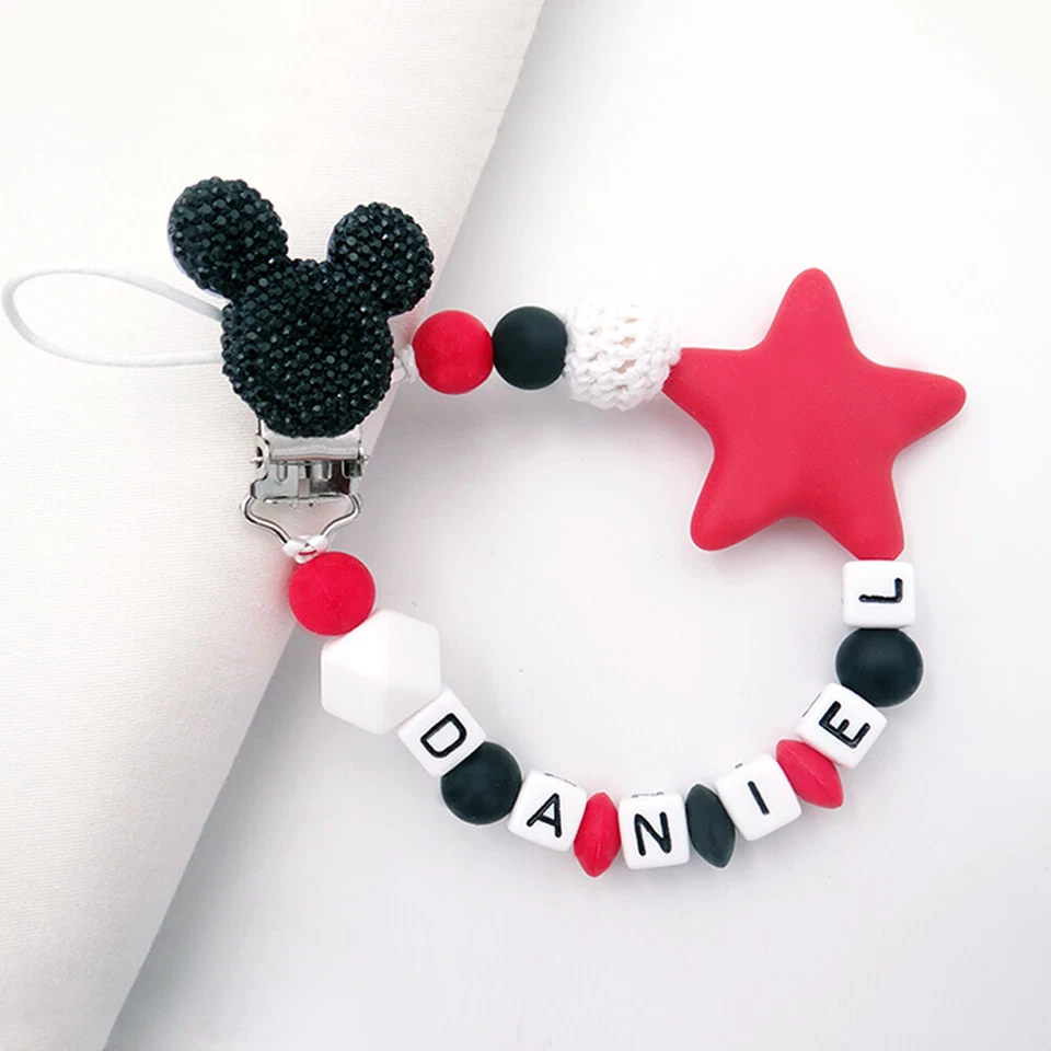 Bling Schnullerkette mit Namen Silikon ★ Stern Geburt Nuckelkette Baby Geschenk - Bild 4 von 4