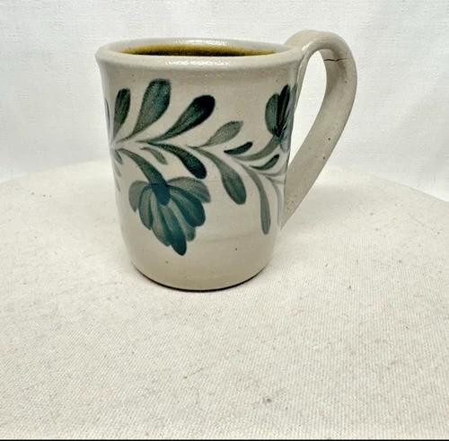 VTG Salt Glazed Hnadmade Stoneware Green Grape Vine Leaves Mug Large