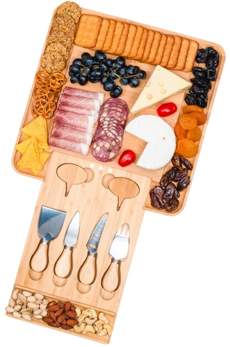 Cheese Board Charcuterie Board Set - Bamboo Serving Platter & Cutting Knives