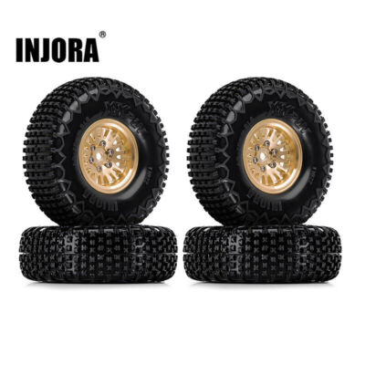 INJORA 1.0 Plus Brass Beadlock Wheels and Tires,XHX Pin for 1/24 1/18 RC Crawler