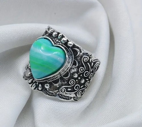 Anello fascia spessa cuore turchese - Foto 2 di 2
