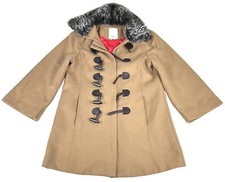 Elevenses Anthropologie Beige Wool Peacoat Faux Fur Collar Toggle Size 4
