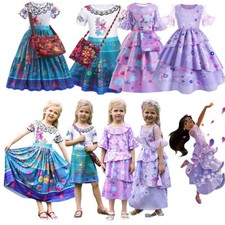 Girls Encanto Mirabel Costume Isabela Cosplay Outfit Fancy Dress Princess Party