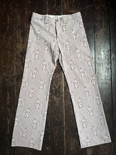 Vtg 70s FIX-LINE RARE Pink VICTORIAN Print Pattern Pocket Trousers 28” Waist TLC