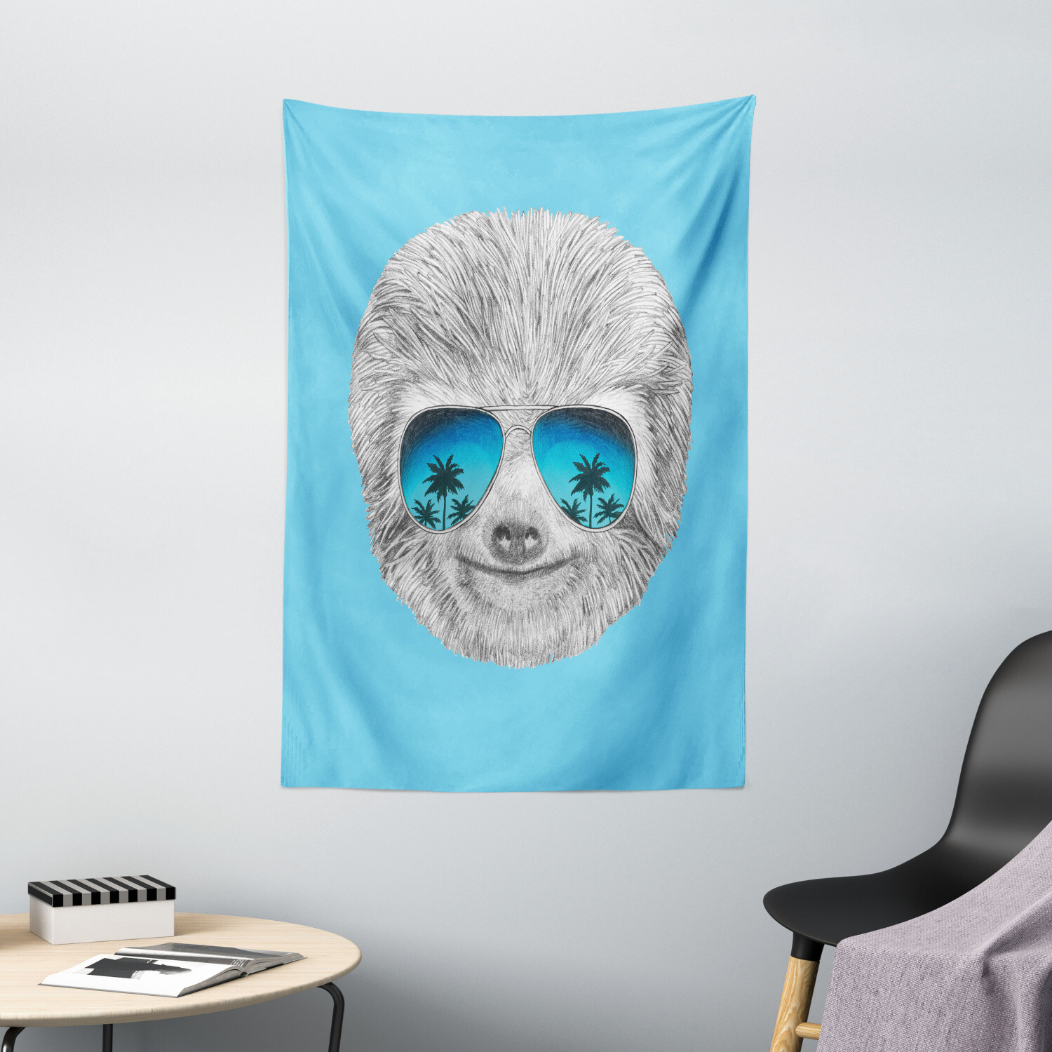 Sloth Tapestry Hawaiian Beach Hipster Print Wall Hanging Decor