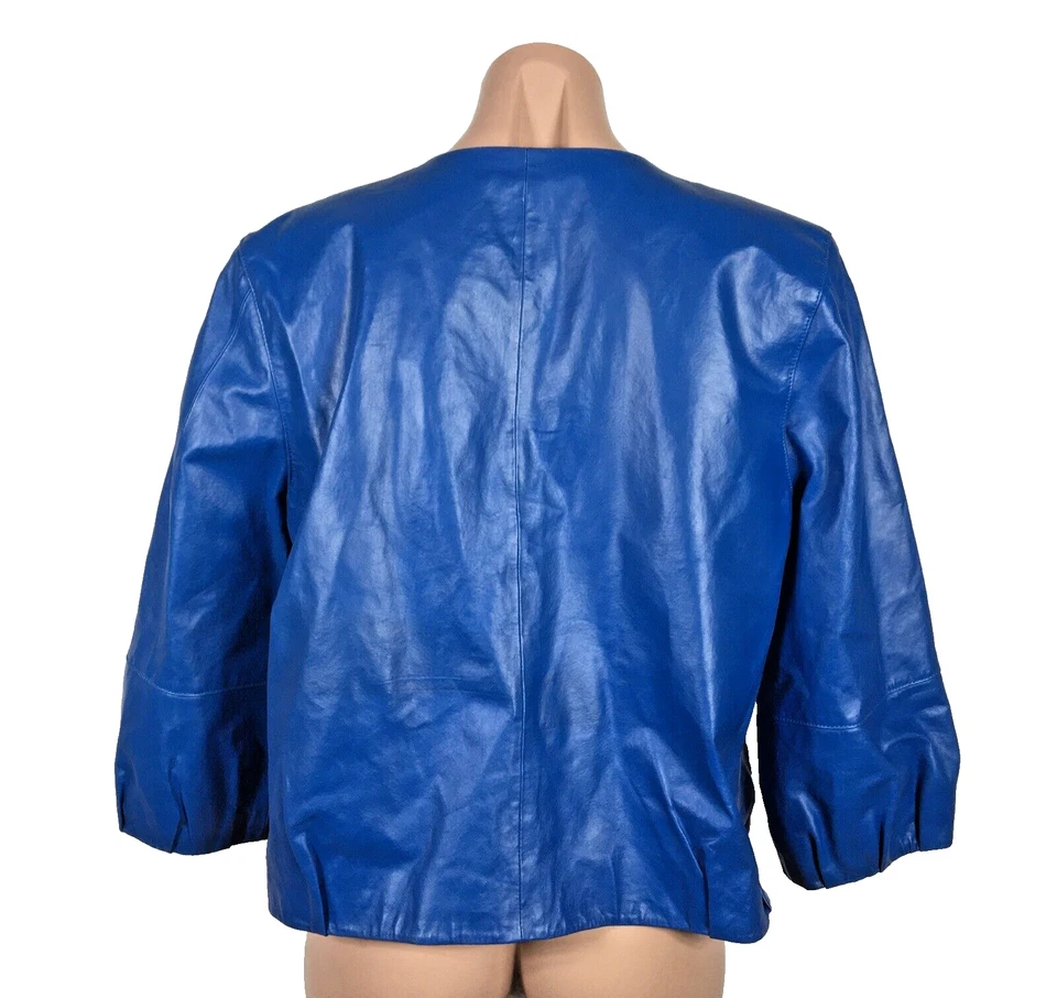 Terry Lewis Blue Pleated Metallic Leather Jacket sz M - Image 2 of 4
