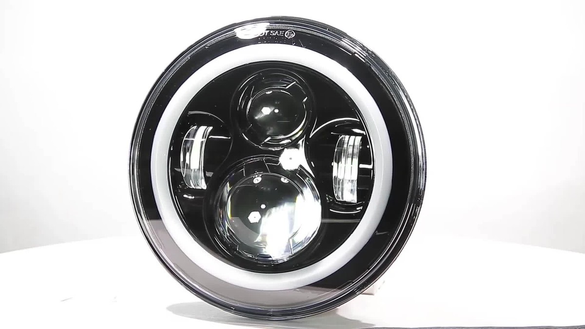 Pair 7'' Inch Round LED Headlights Sealed Halo DRL For