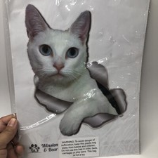 White Cat 3d Dog Decal Stickers 2 Pack For Car Wall Toilet Winston Bear