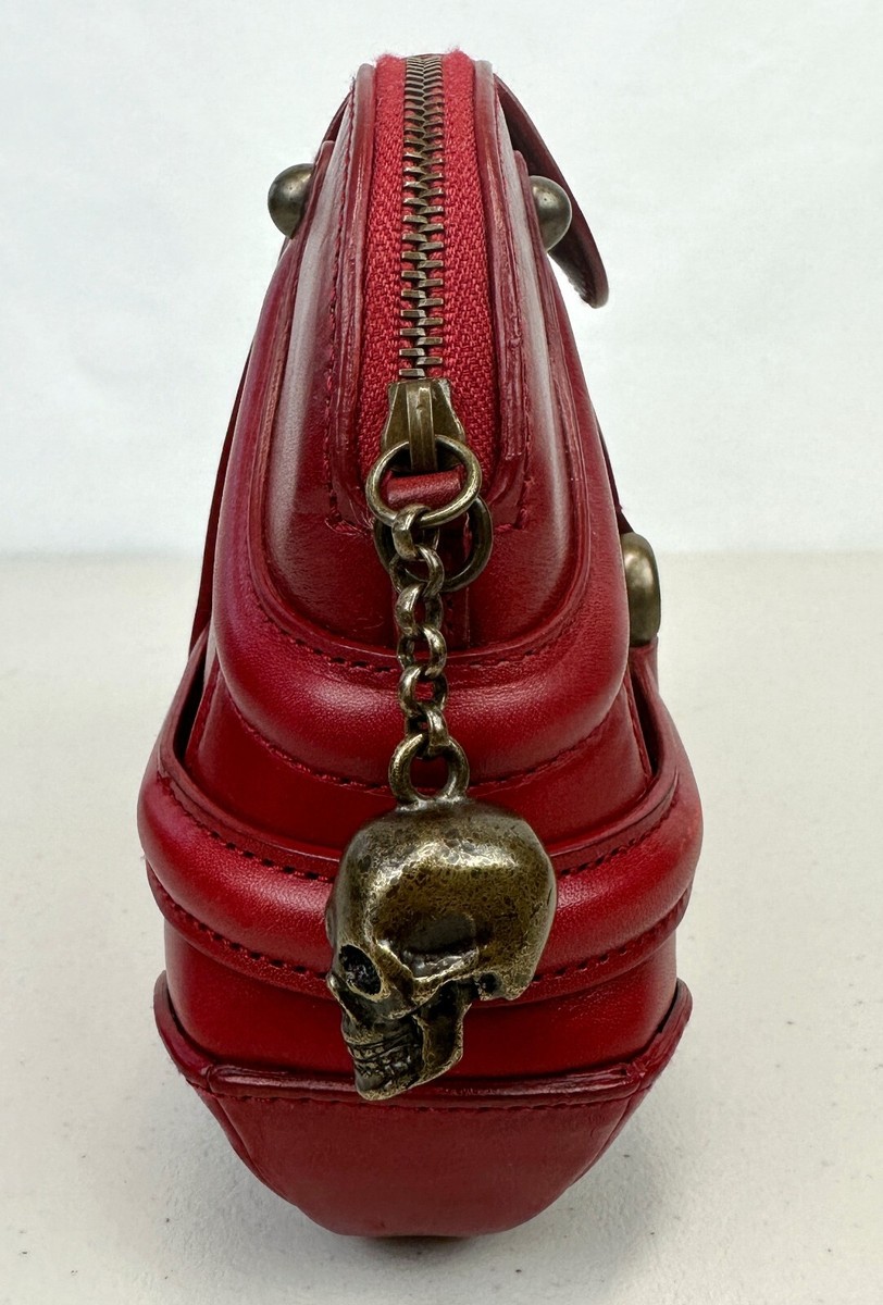 ALEXANDER MCQUEEN Novak Burgundy Leather Antique Skull Charm Mini