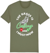 Grass Is Calling I Must Mow Gardening Funny Lawn Mower Groundsman T-Shirt Dad