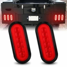 2x Red 6" Oval Trailer Truck 6 LED Stop/Turn/Tail Brake Lights Sealed Waterproof