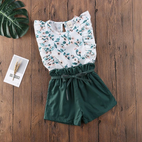 Toddler Baby Girls Kids Summer Clothes Flower Tops + Pants Shorts Outfit Sets - Picture 4 of 6