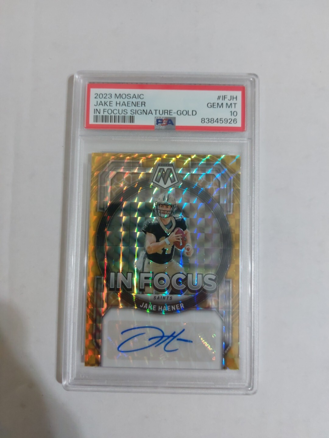 Jake Haener Panini Mosaic in Focus Signature #IFJH Gold