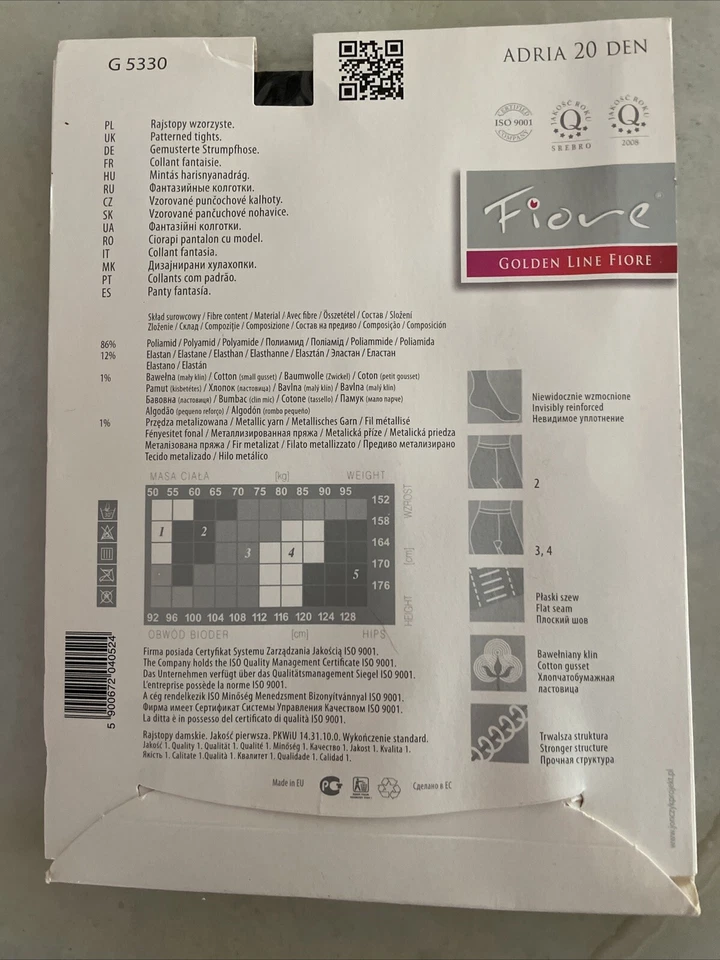 Medias Fiore (Adria) estampadas negras transparentes metálicas 132-143 lb altura 5’2-5’4 Foto 2 de 3
