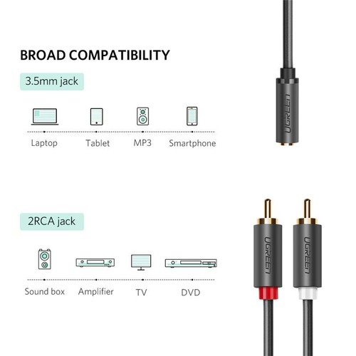 Ugreen RCA Cable 2RCA Male to 3.5mm Female Jack Audio Cable - 20cm - Picture 3 of 6