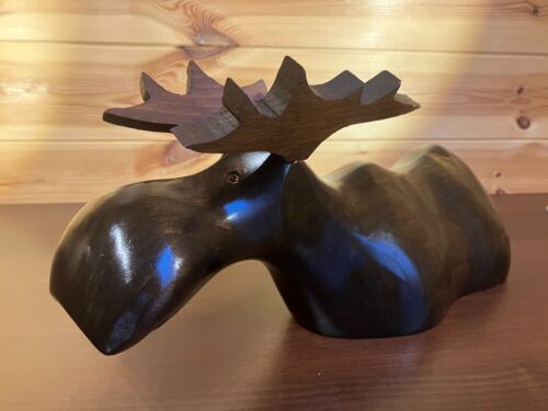 Hand Carved Wooden Moose Sculpture by Yoma LeBel Canadian Ebenisterie - Picture 2 of 11