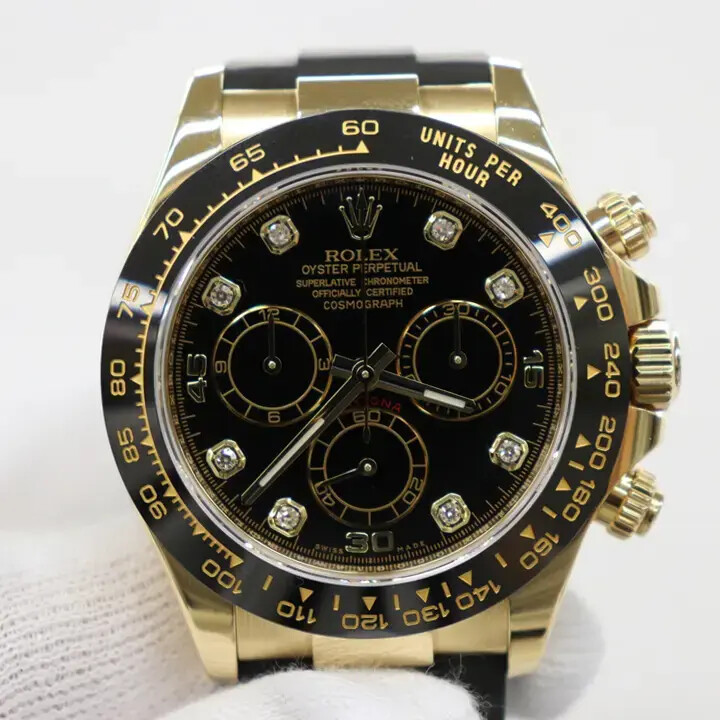 2010 Rolex Daytona 116518LNG 18K Yellow Gold Ceramic Diamond Black Dial 40mm
